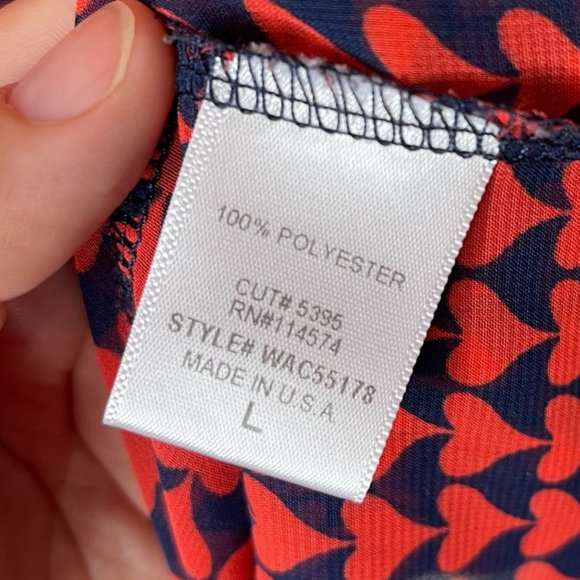 PLEIONE | Sheer Red and Blue Heart Print Blouse with 3/4 Sleeves | Size L - Picture 5 of 7